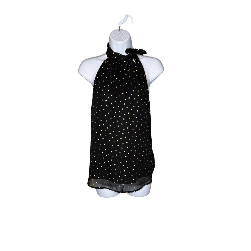 ☀️Veronica M. Womens Halter Chiffon Top Blouse Sleeveless Gold Dot Black Size XS